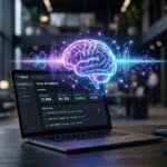 Professional 3D illustration of Vapi.ai dashboard on a laptop with a glowing neural brain icon representing Voice AI automation in a modern office.